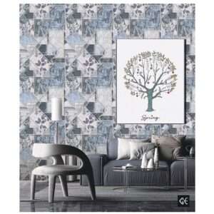 CHINESE WALLPAPER- WHITE AND GREY FABRIC